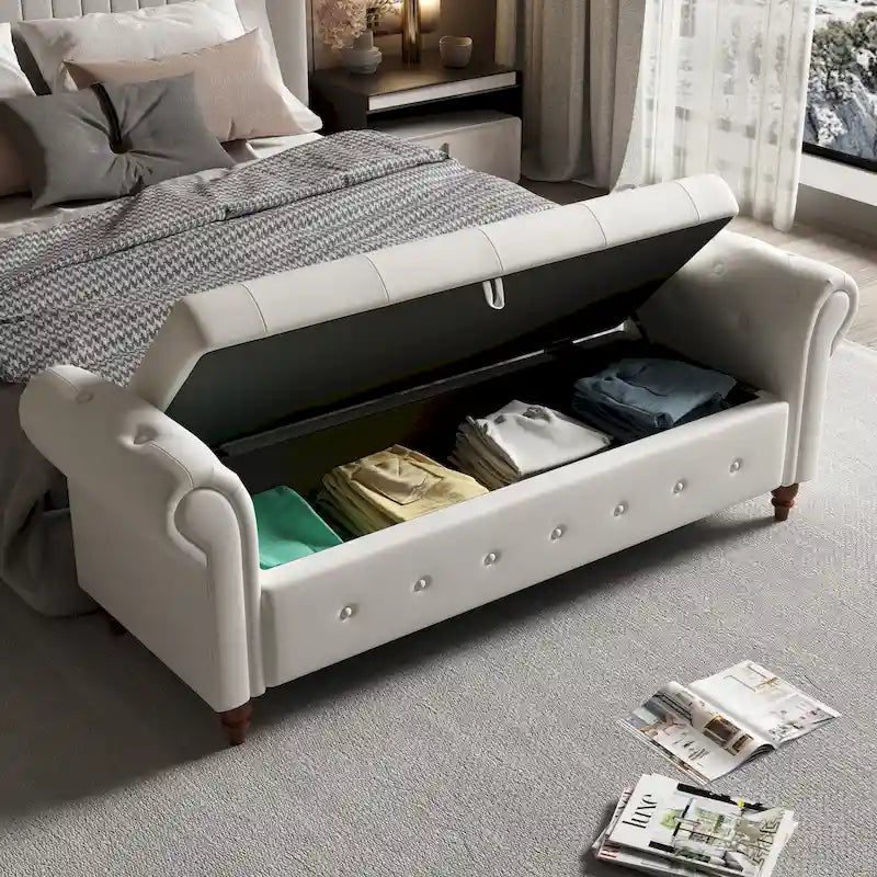 63-Inch Tufted Storage Ottoman Bench with Rolled Arms