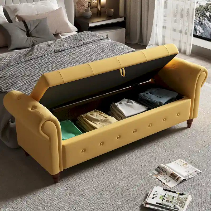 63-Inch Tufted Storage Ottoman Bench with Rolled Arms