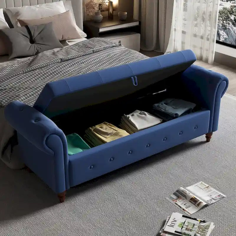 63-Inch Tufted Storage Ottoman Bench with Rolled Arms