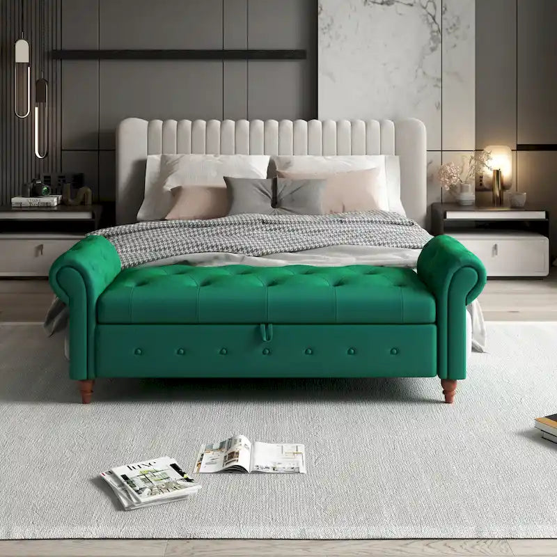 63-Inch Tufted Storage Ottoman Bench with Rolled Arms