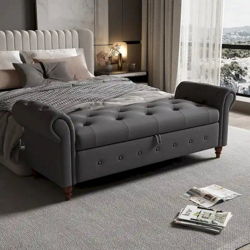 63-Inch Tufted Storage Ottoman Bench with Rolled Arms