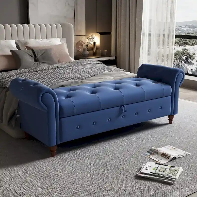 63-Inch Tufted Storage Ottoman Bench with Rolled Arms
