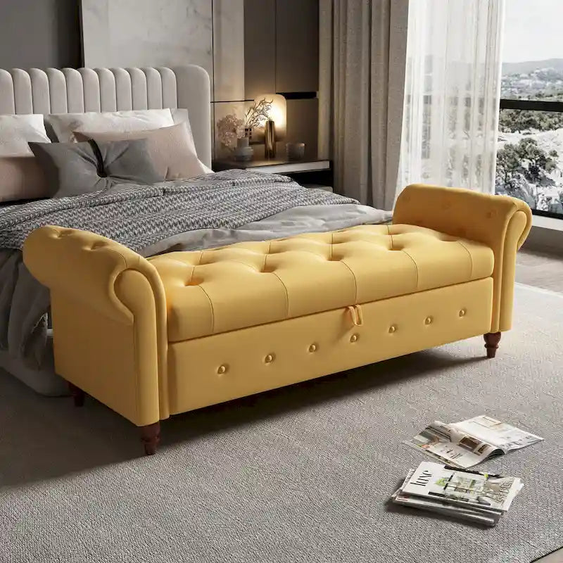 63-Inch Tufted Storage Ottoman Bench with Rolled Arms