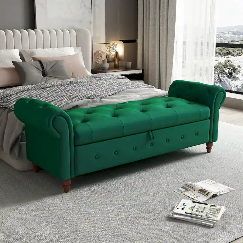 63-Inch Tufted Storage Ottoman Bench with Rolled Arms