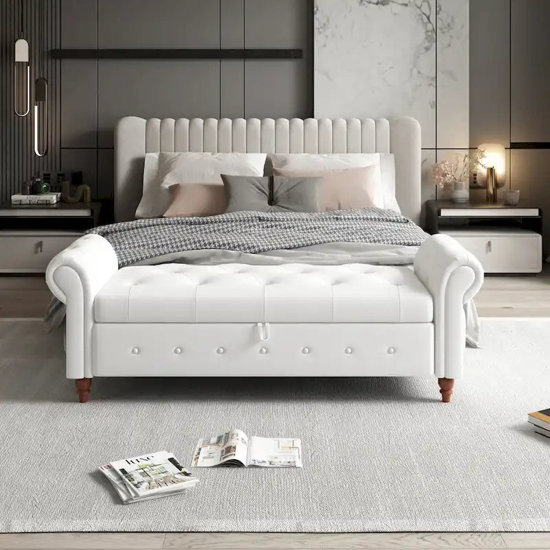 63-Inch Tufted Storage Ottoman Bench with Rolled Arms