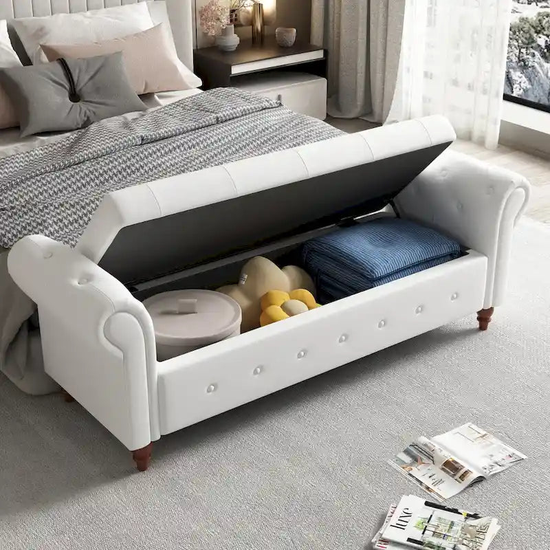 63-Inch Tufted Storage Ottoman Bench with Rolled Arms