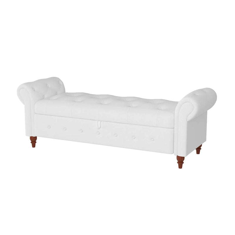 63-Inch Tufted Storage Ottoman Bench with Rolled Arms