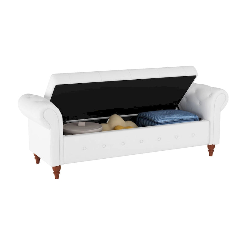 63-Inch Tufted Storage Ottoman Bench with Rolled Arms