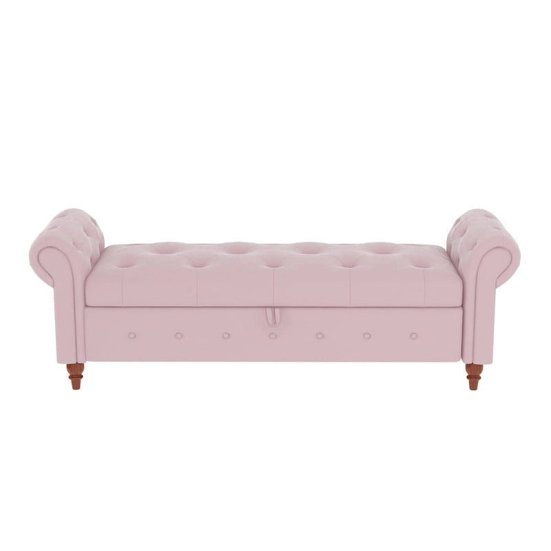 63-Inch Tufted Storage Ottoman Bench with Rolled Arms