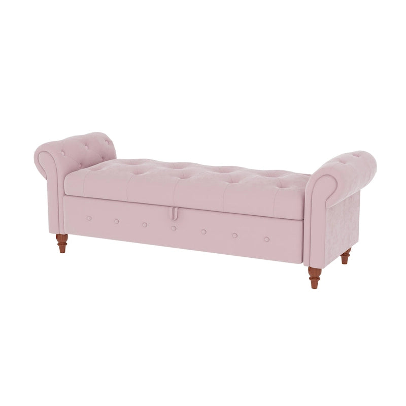 63-Inch Tufted Storage Ottoman Bench with Rolled Arms