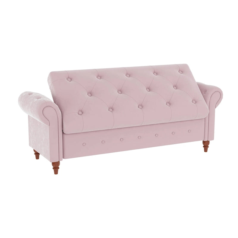 63-Inch Tufted Storage Ottoman Bench with Rolled Arms