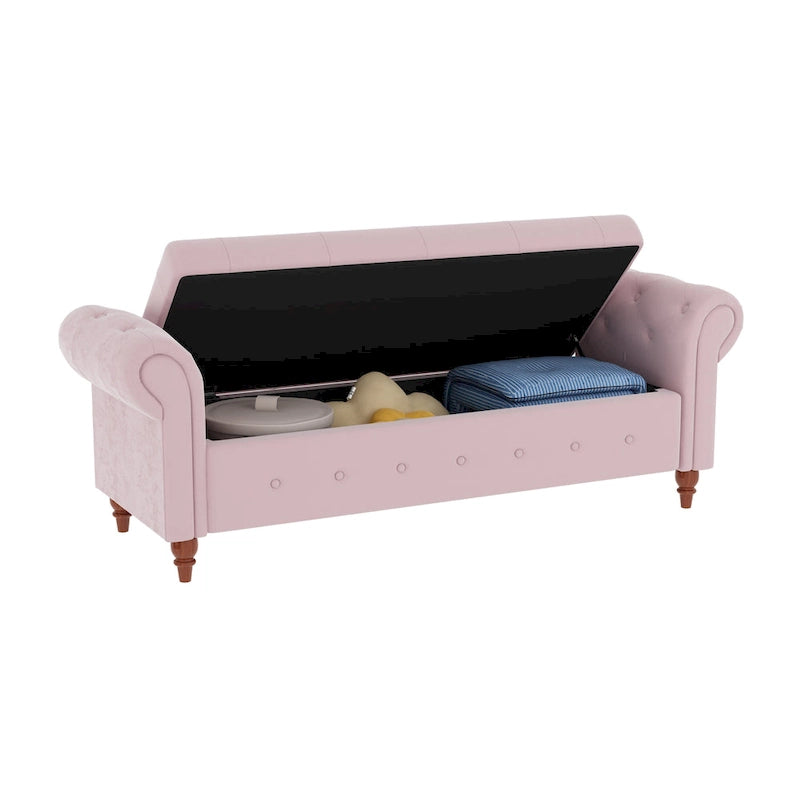 63-Inch Tufted Storage Ottoman Bench with Rolled Arms