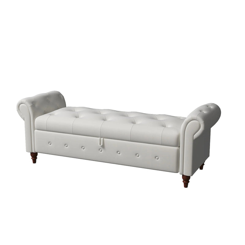 63-Inch Tufted Storage Ottoman Bench with Rolled Arms