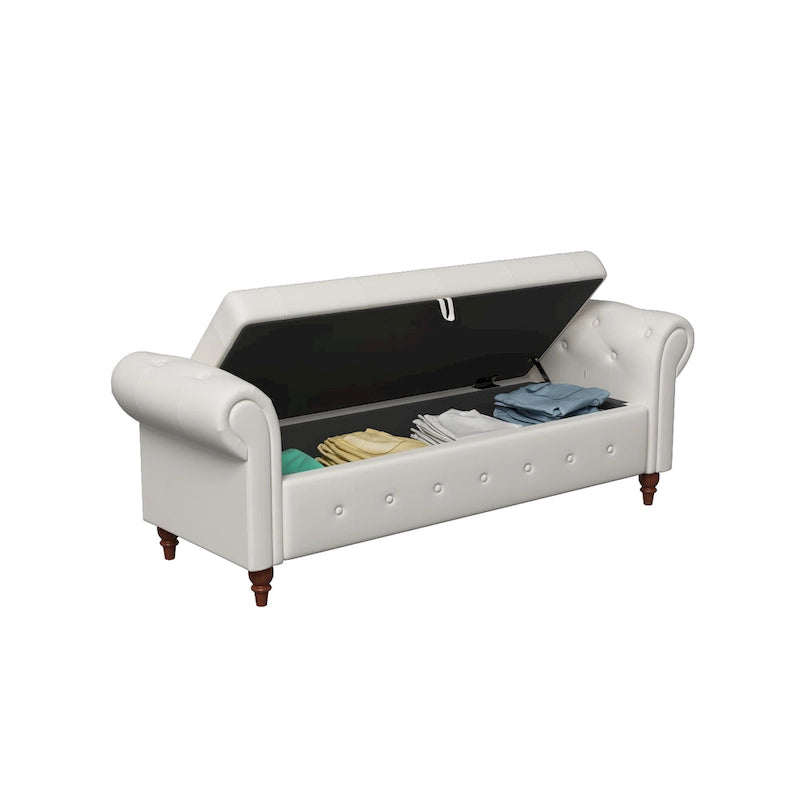 63-Inch Tufted Storage Ottoman Bench with Rolled Arms