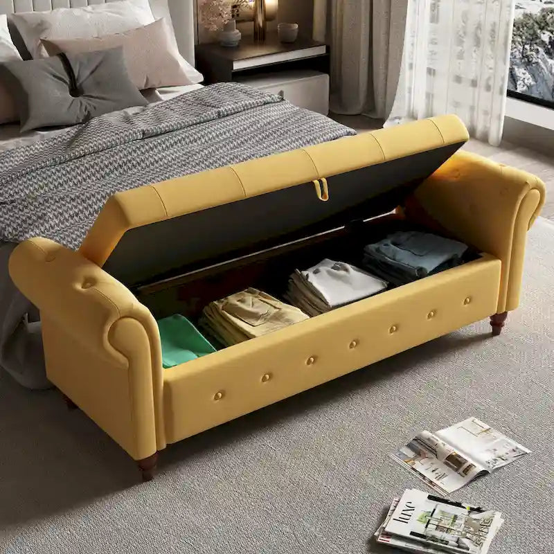 63-Inch Tufted Storage Ottoman Bench with Rolled Arms