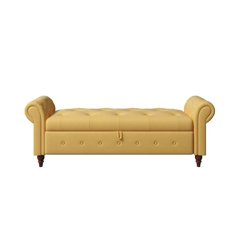 63-Inch Tufted Storage Ottoman Bench with Rolled Arms