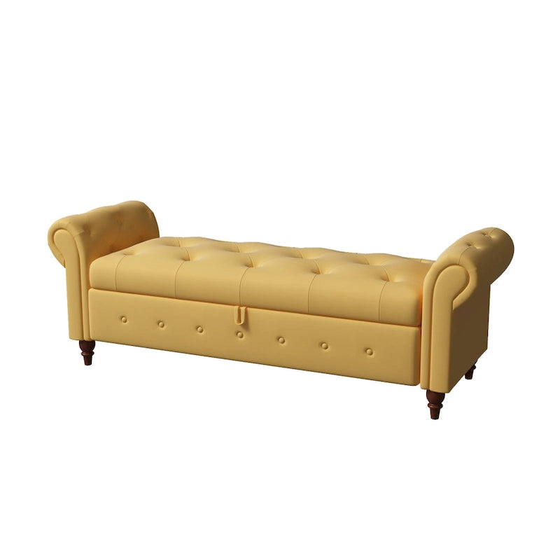 63-Inch Tufted Storage Ottoman Bench with Rolled Arms