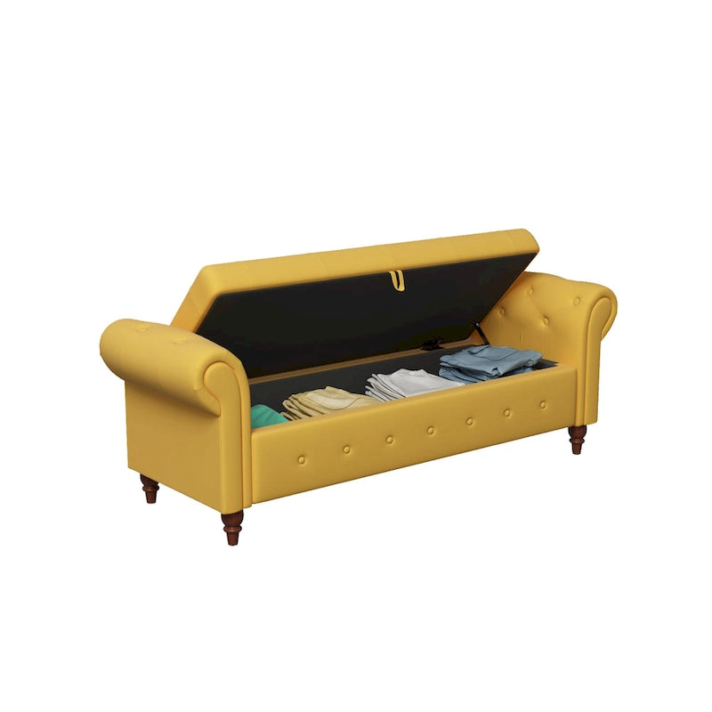 63-Inch Tufted Storage Ottoman Bench with Rolled Arms
