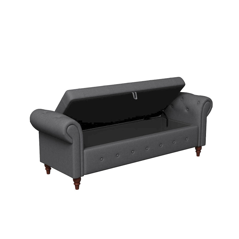 63-Inch Tufted Storage Ottoman Bench with Rolled Arms