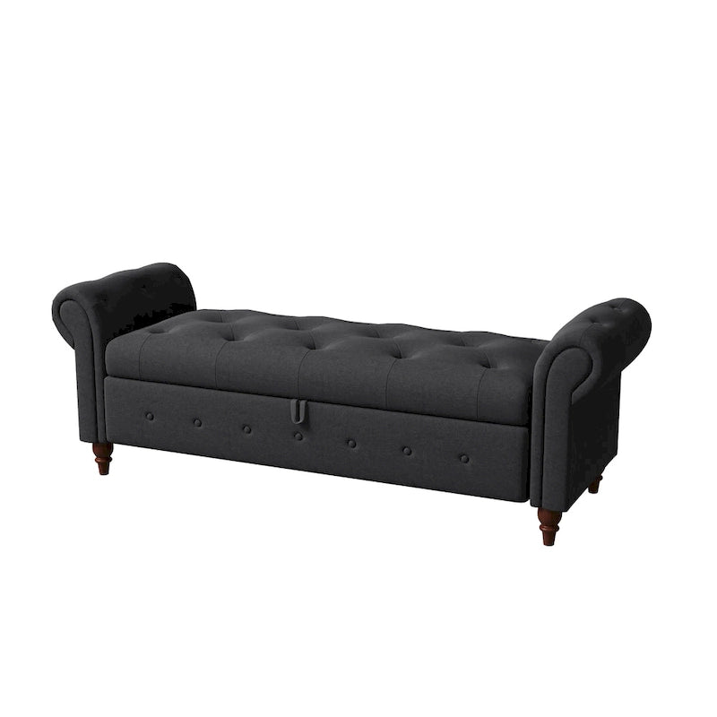 63-Inch Tufted Storage Ottoman Bench with Rolled Arms