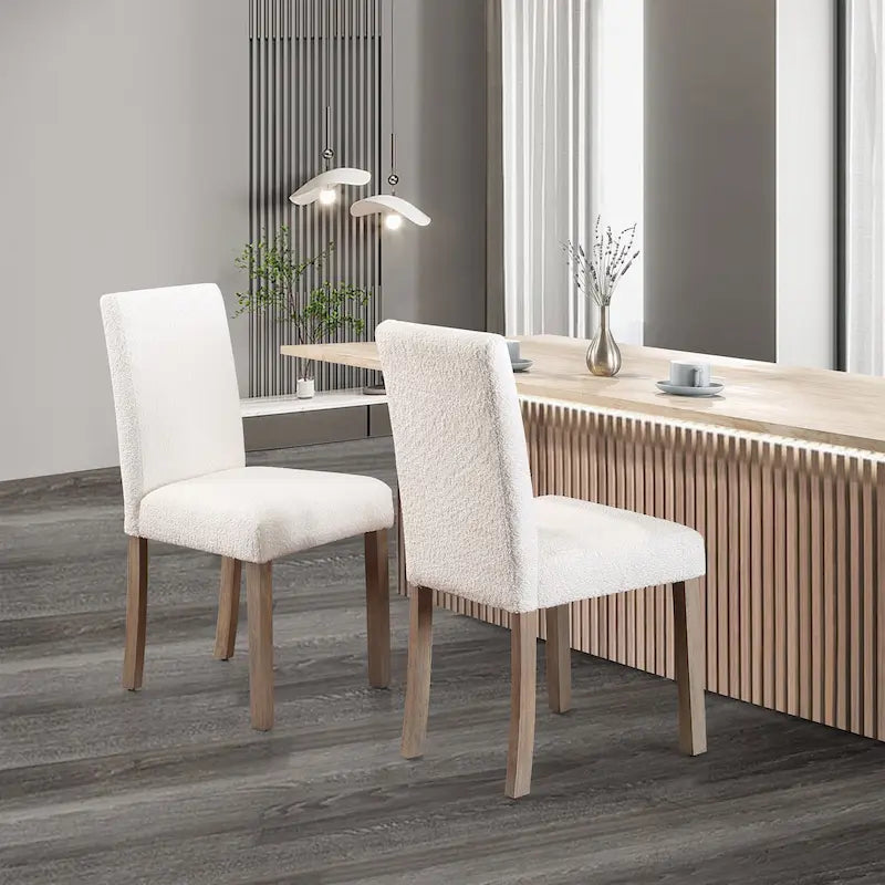 Boucle Upholstered Dining Chairs with Driftwood Legs, Set of 2