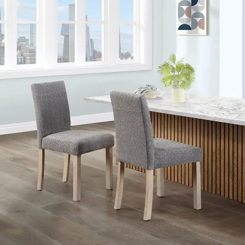 Boucle Upholstered Dining Chairs with Driftwood Legs, Set of 2