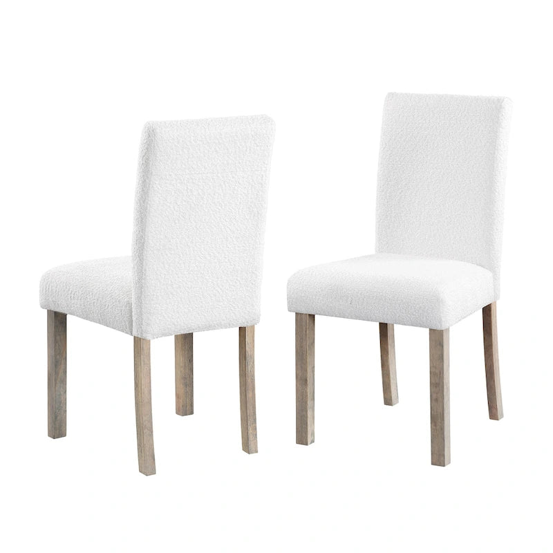 Boucle Upholstered Dining Chairs with Driftwood Legs, Set of 2