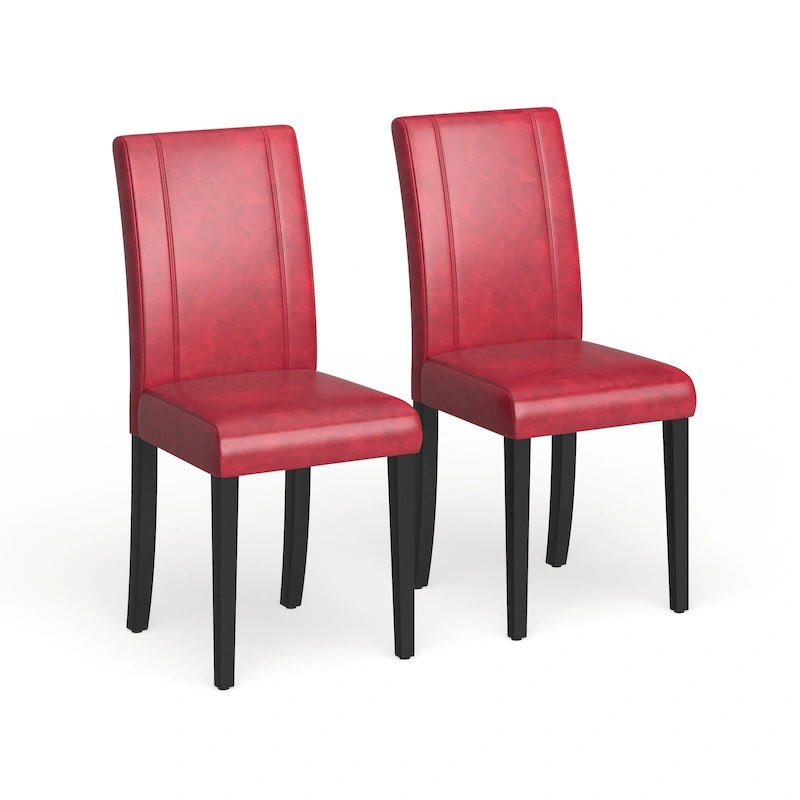 Leatherette Parson Dining Chairs with Wood Legs and Curved Back, Set of 2