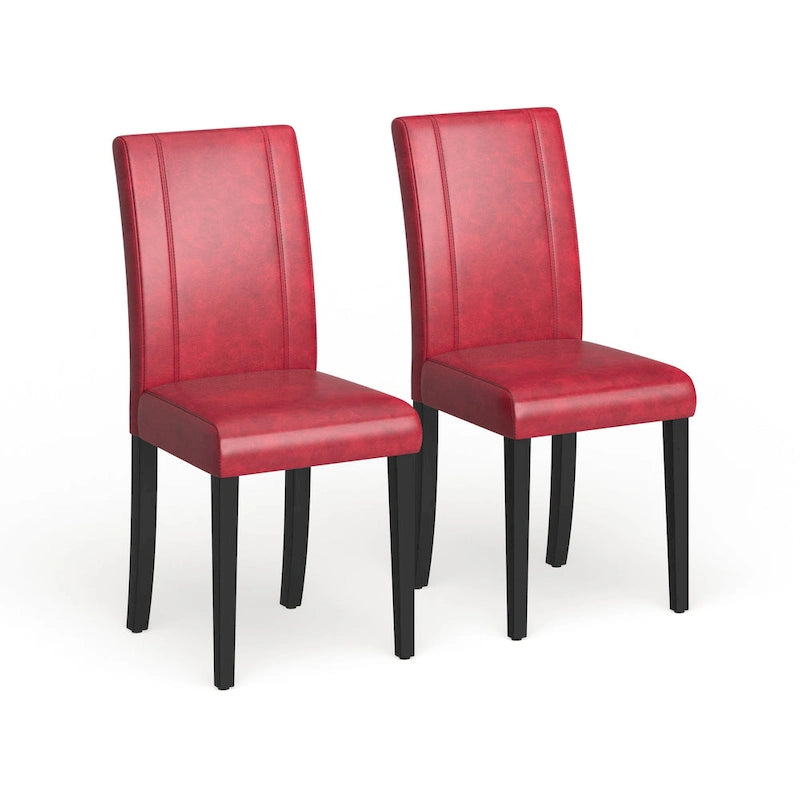 Leatherette Parson Dining Chairs with Wood Legs and Curved Back, Set of 2
