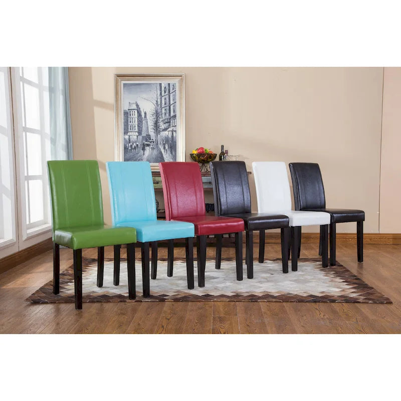 Leatherette Parson Dining Chairs with Wood Legs and Curved Back, Set of 2