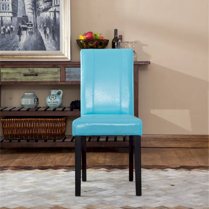 Leatherette Parson Dining Chairs with Wood Legs and Curved Back, Set of 2