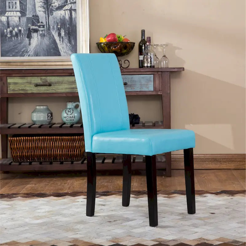 Leatherette Parson Dining Chairs with Wood Legs and Curved Back, Set of 2