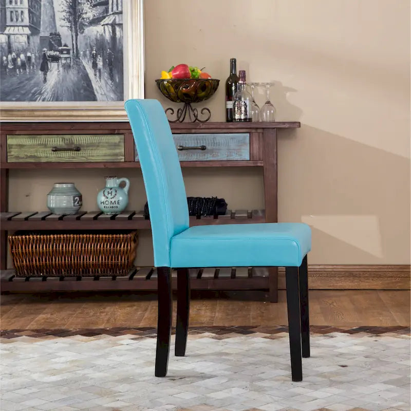 Leatherette Parson Dining Chairs with Wood Legs and Curved Back, Set of 2
