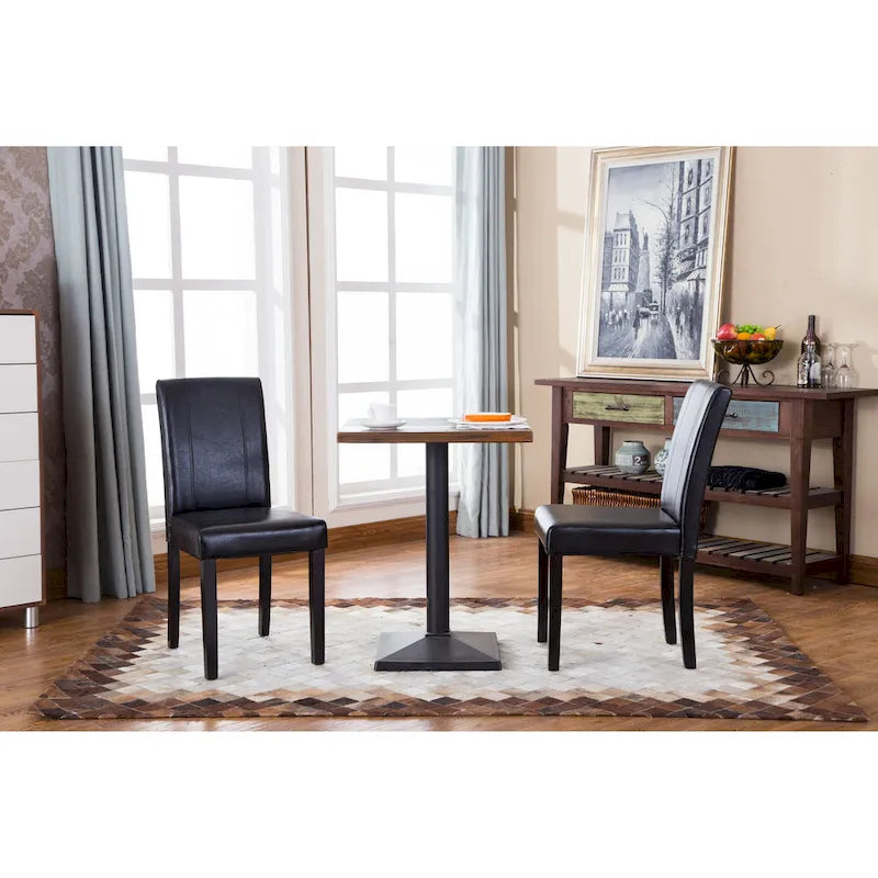 Leatherette Parson Dining Chairs with Wood Legs and Curved Back, Set of 2