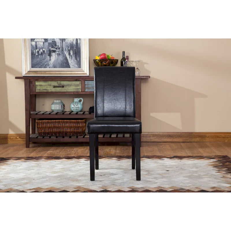 Leatherette Parson Dining Chairs with Wood Legs and Curved Back, Set of 2