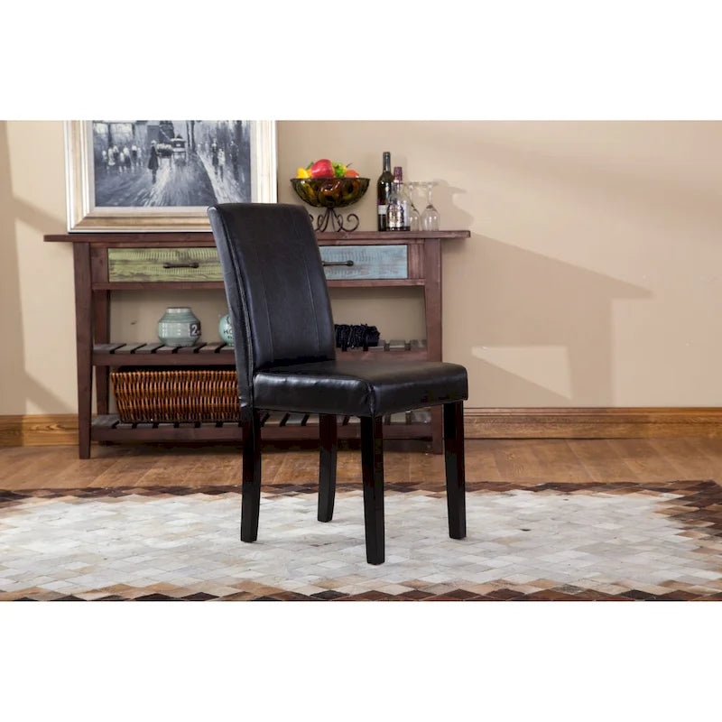 Leatherette Parson Dining Chairs with Wood Legs and Curved Back, Set of 2