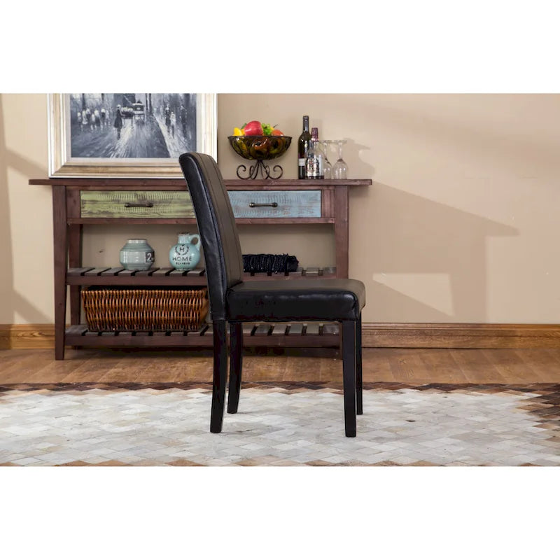 Leatherette Parson Dining Chairs with Wood Legs and Curved Back, Set of 2