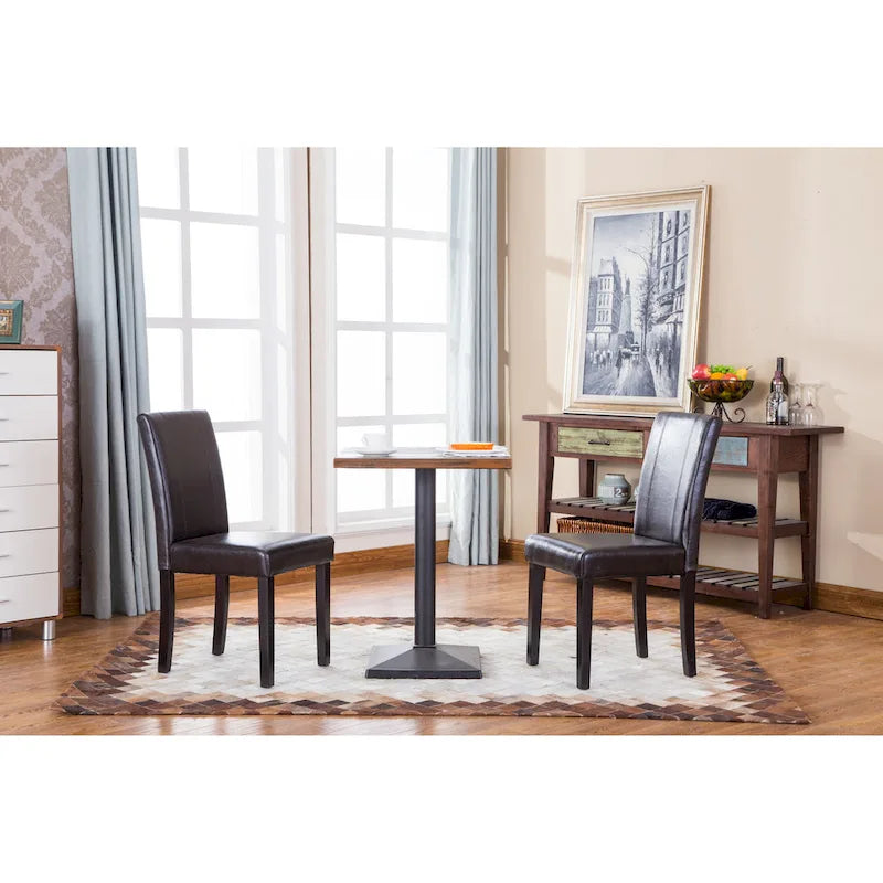 Leatherette Parson Dining Chairs with Wood Legs and Curved Back, Set of 2