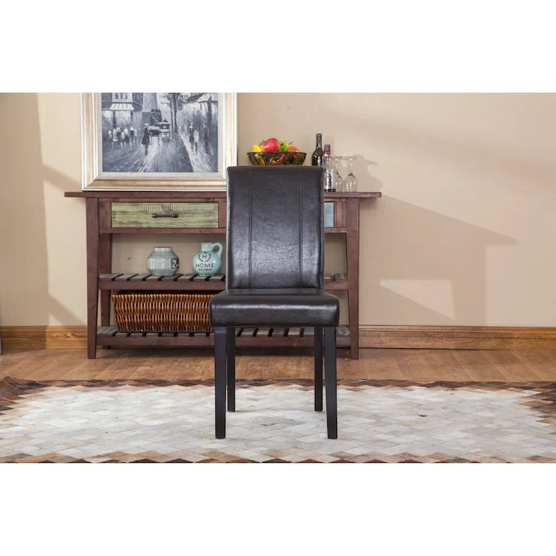 Leatherette Parson Dining Chairs with Wood Legs and Curved Back, Set of 2
