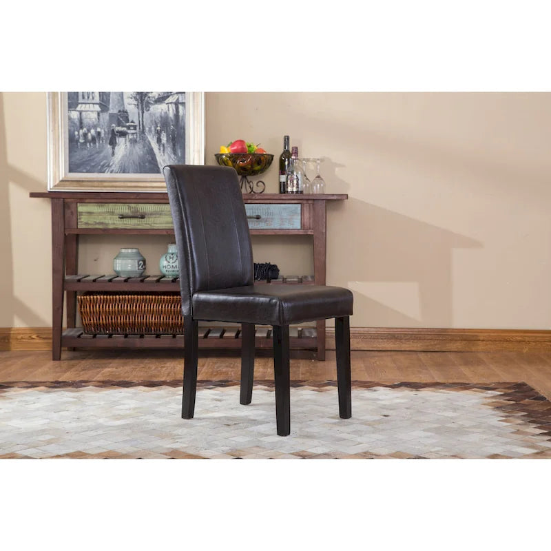 Leatherette Parson Dining Chairs with Wood Legs and Curved Back, Set of 2