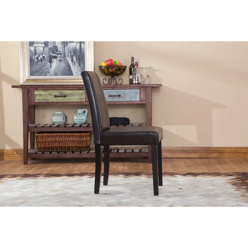 Leatherette Parson Dining Chairs with Wood Legs and Curved Back, Set of 2