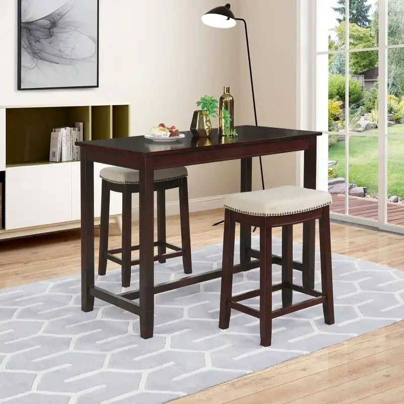 36-Inch Counter Height Pub Table with Solid Rubberwood Base, Seats 4
