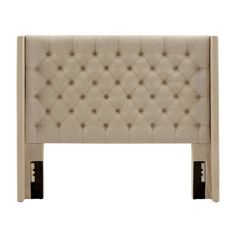 Full Size Wingback Button-Tufted Headboard with Linen Upholstery and Poplar Wood Frame