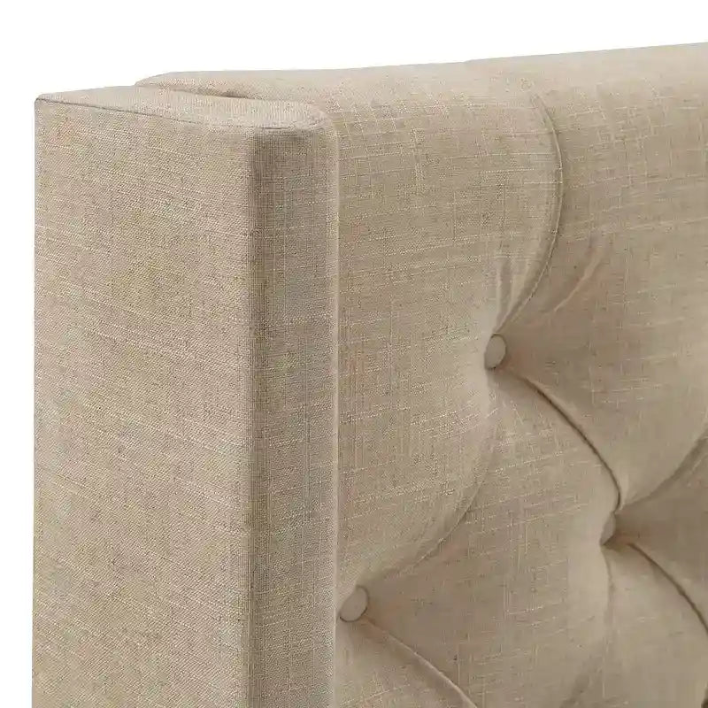 Full Size Wingback Button-Tufted Headboard with Linen Upholstery and Poplar Wood Frame