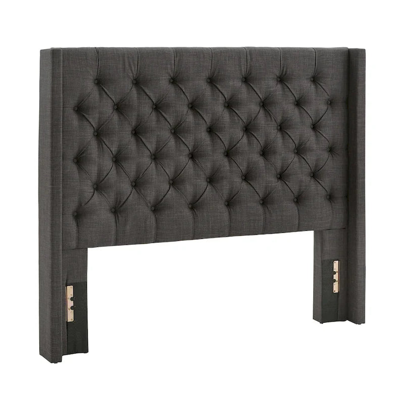 Full Size Wingback Button-Tufted Headboard with Linen Upholstery and Poplar Wood Frame