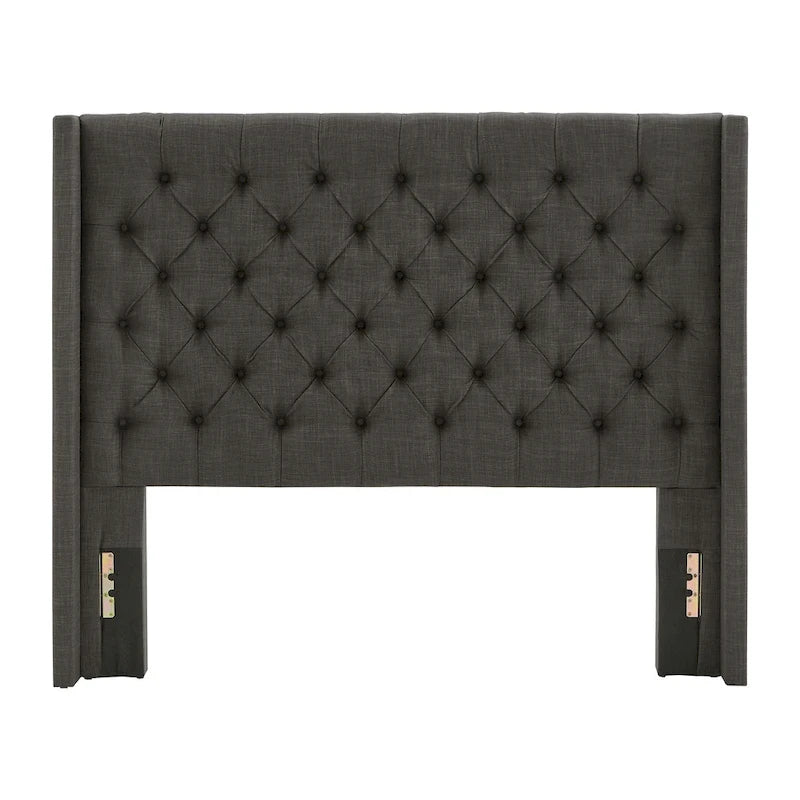 Full Size Wingback Button-Tufted Headboard with Linen Upholstery and Poplar Wood Frame