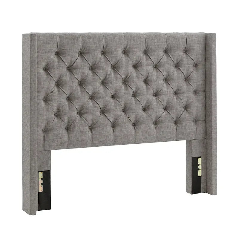 Full Size Wingback Button-Tufted Headboard with Linen Upholstery and Poplar Wood Frame