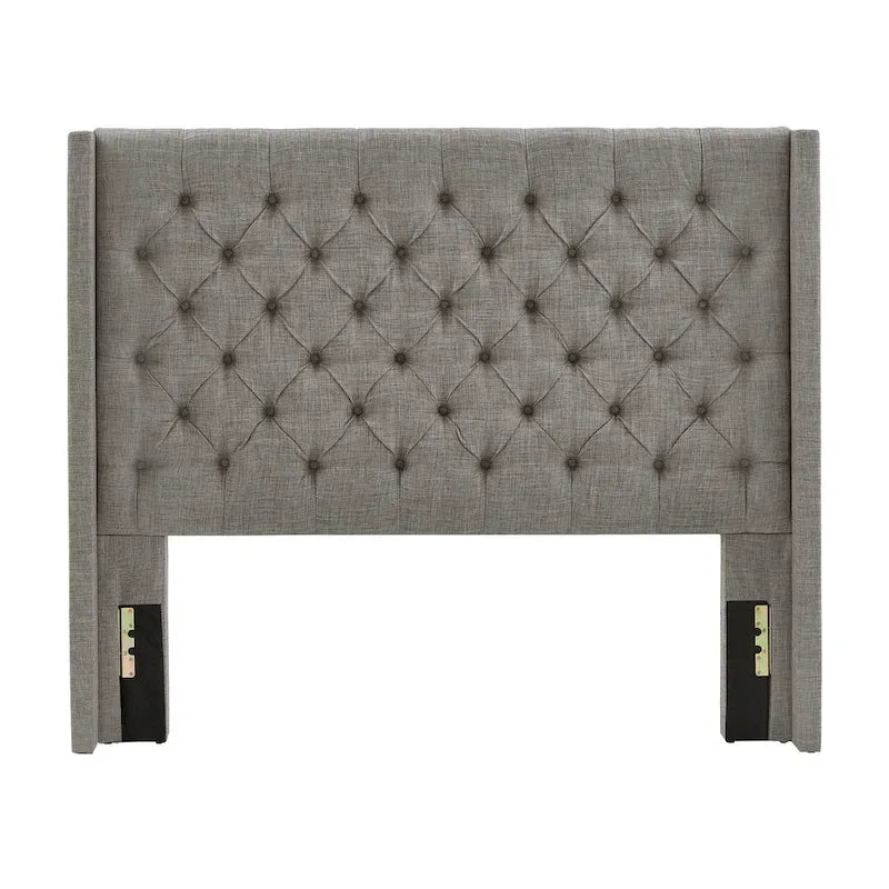 Full Size Wingback Button-Tufted Headboard with Linen Upholstery and Poplar Wood Frame