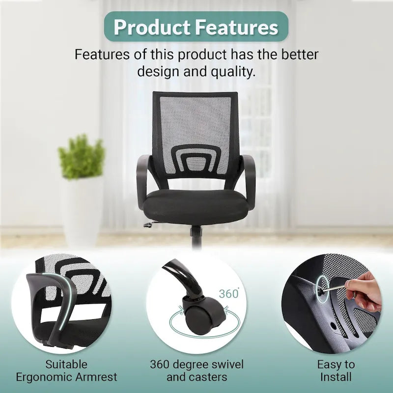 Ergonomic Mesh Back Swivel Office Chair with Adjustable Height and Rocking Function