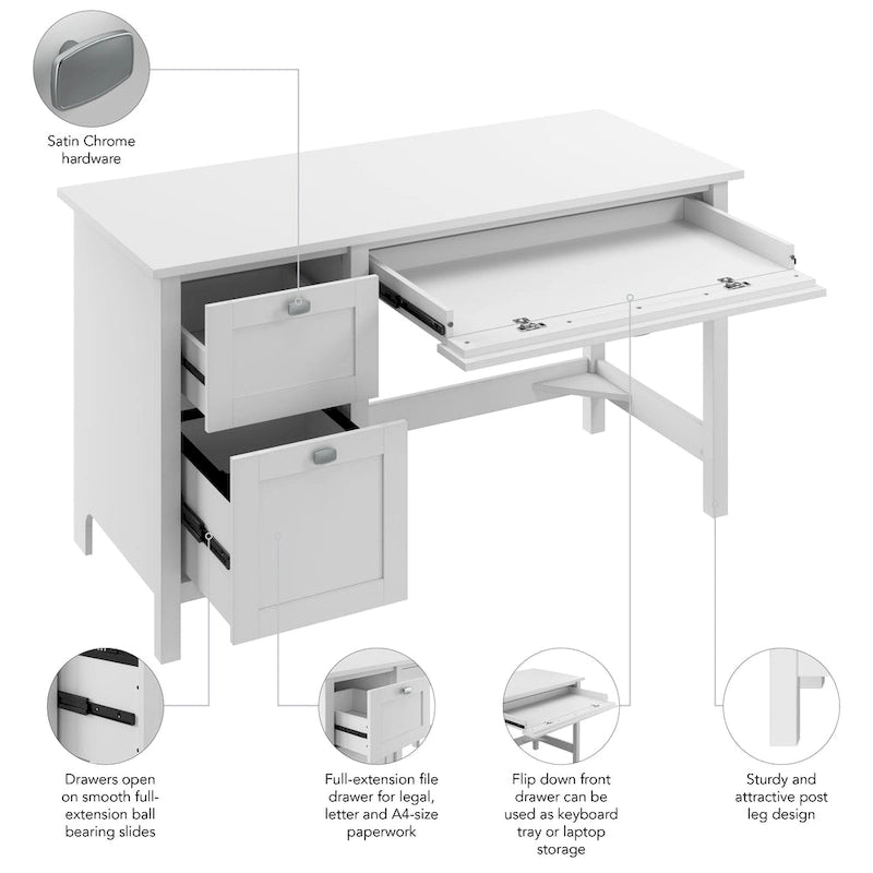 54-Inch Computer Desk with File Drawer, Keyboard Tray, and Box Drawer